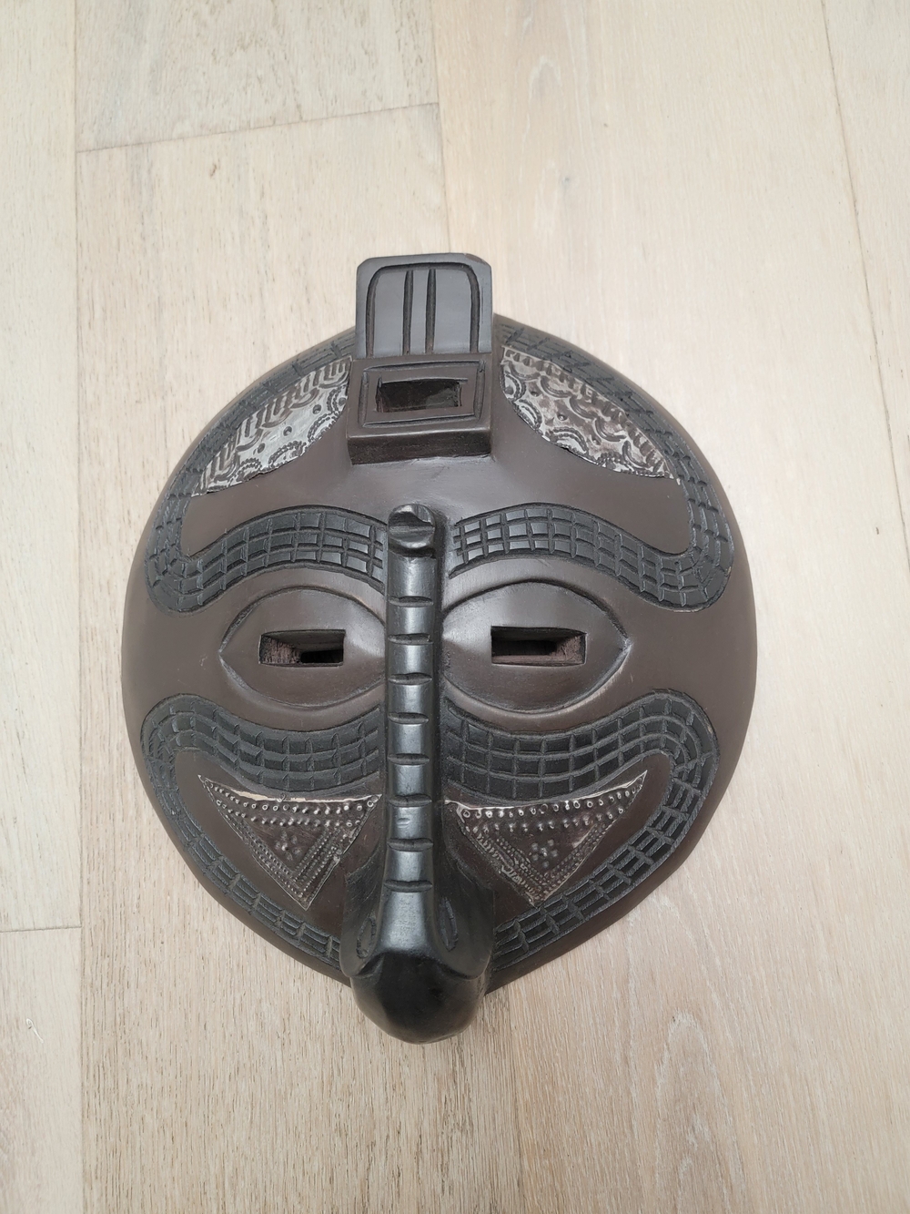 Handcrafted Brown Tribal Wall Mask — Decorative Home Accent